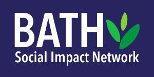 a blue background with the words Bath Social Impact Network in white.