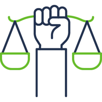 Hand holding balancing scales to show fair trade