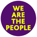 Round purple and yellow logo for We Are The People