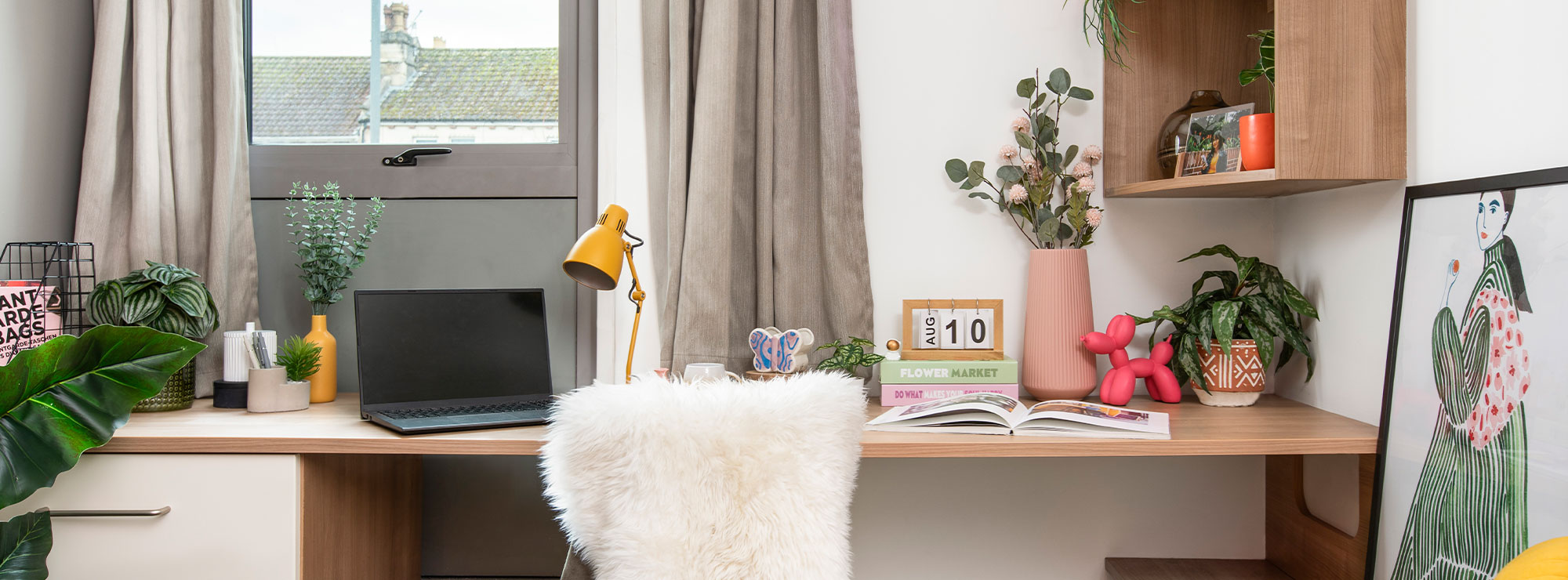 A stylish desk space in a modern student room