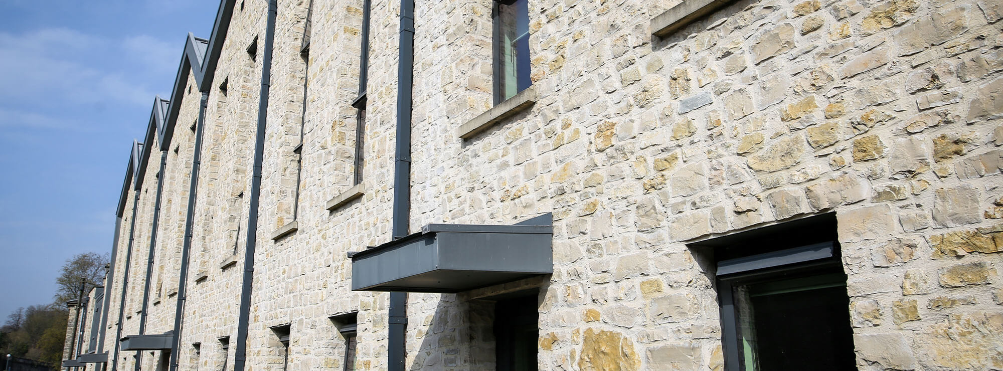 Exterior of a modern stone building