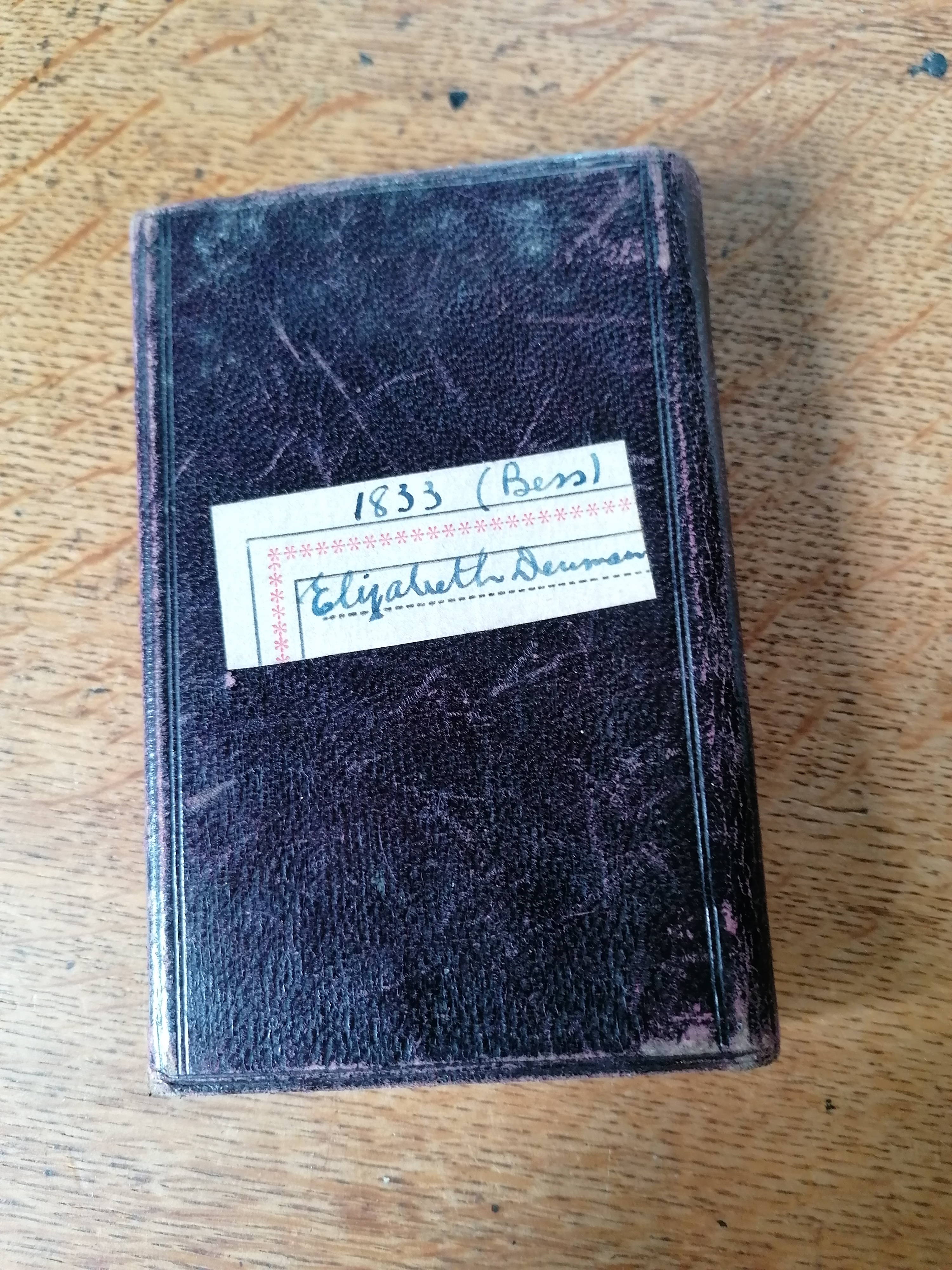 A close-up shot of Elizabeth Denman's scratched and well-used diary