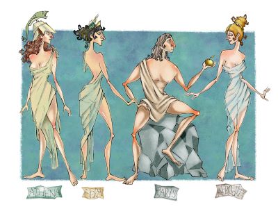 A drawing of Roman gods and goddesses