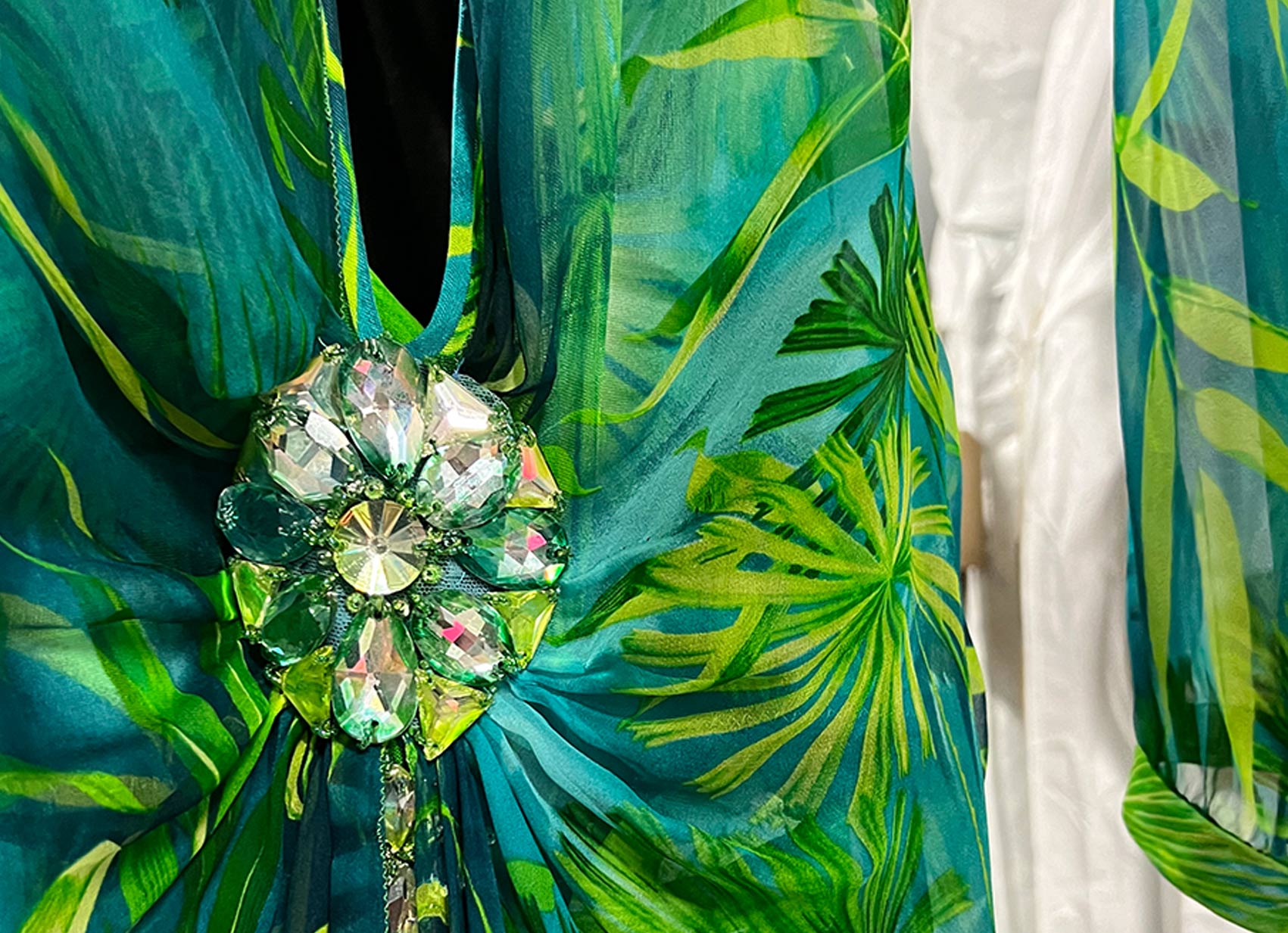 Image of green tropical print dress