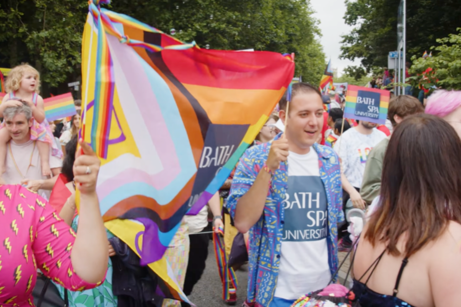 A group of Bath Spa staff and students march in the Bristol Pride parade.