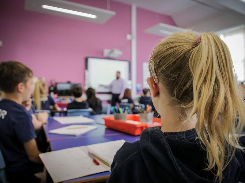 Young student at the back of a primary class