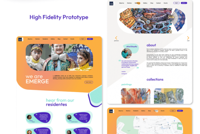 A high fidelity prototype of a website for EMERGE