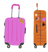 A colourful illustration of two suitcases