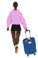 A colourful illustration of someone pulling a suitcase
