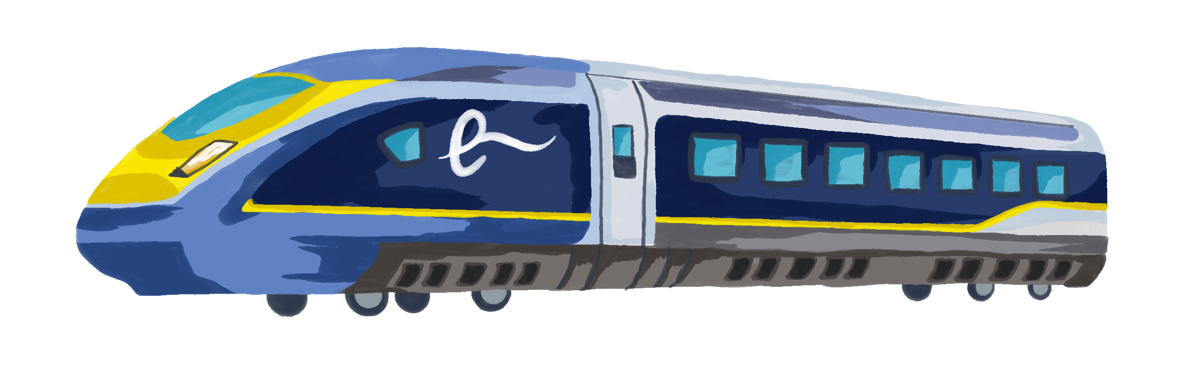 A colourful illustration of a modern train