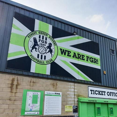 A football stadium stand with the words 'We are FGR' on the side