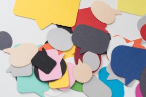 Graphic of multicoloured felt speech bubbles