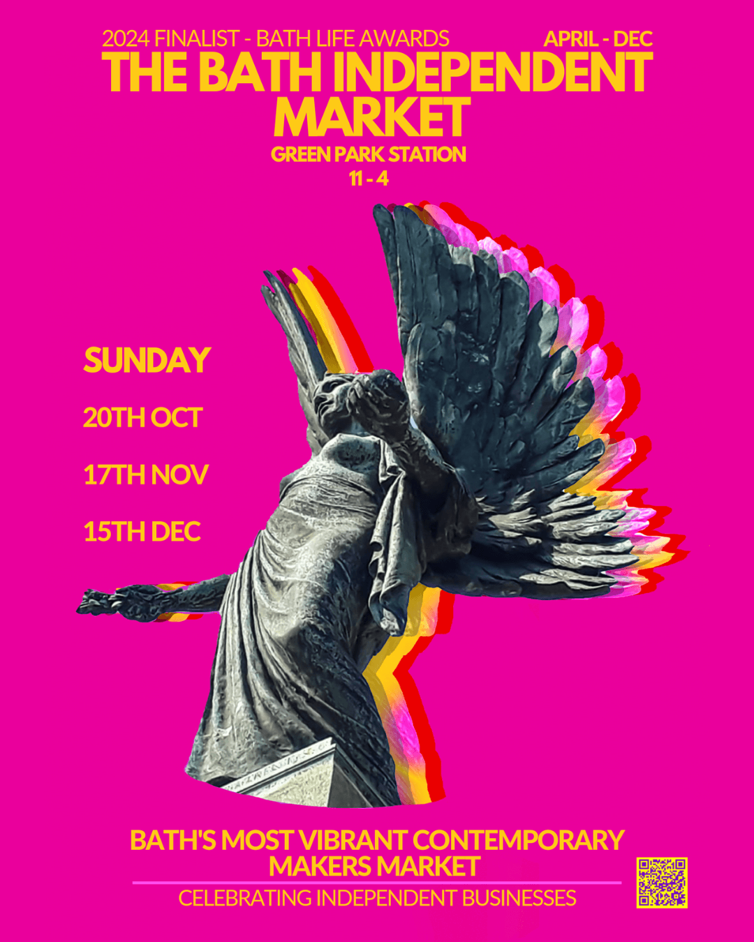 A poster showing details for the Bath Independent Market, running on 20th October, 17th November and 15th December