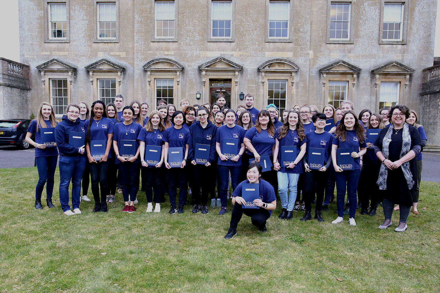 Bath Spa peer mentors gathered outside Main House