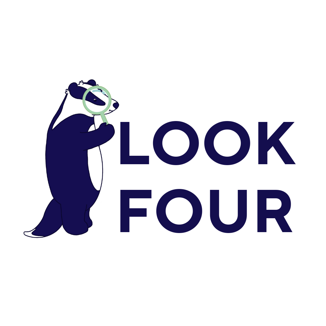 LookFour logo featuring a badger stood in its hind legs looking through a magnifying glass