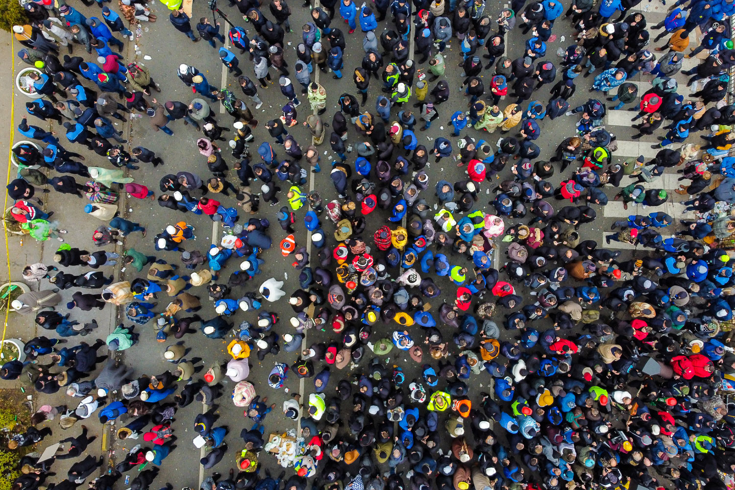 Aerial view of large city centre protest