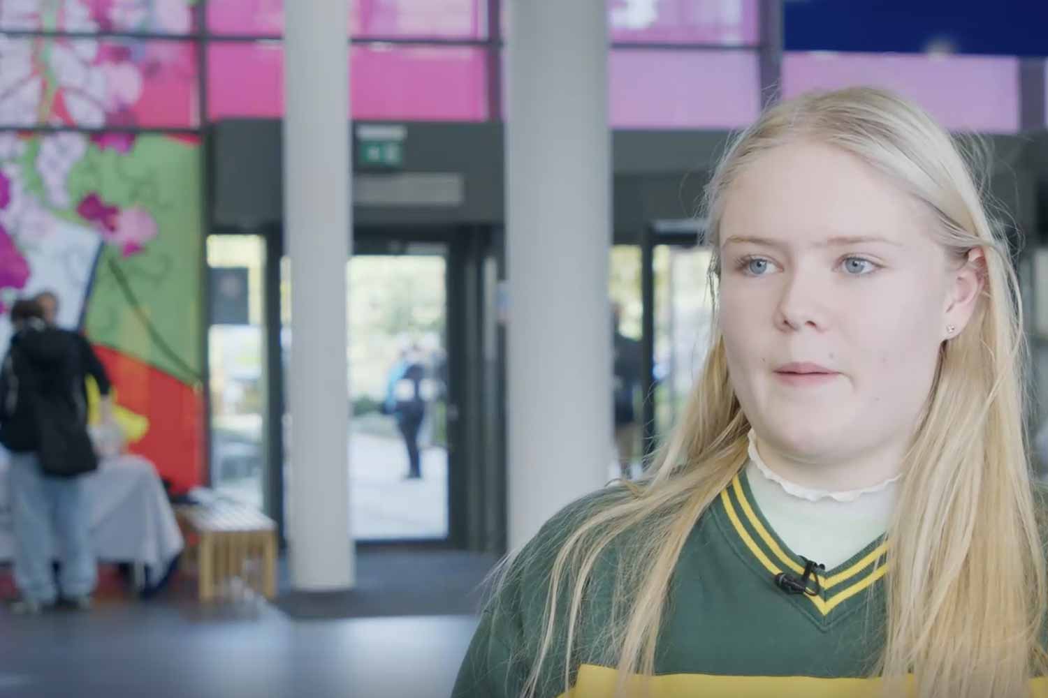 Still of video of student with long blonde hair being interviewed on BSU campus